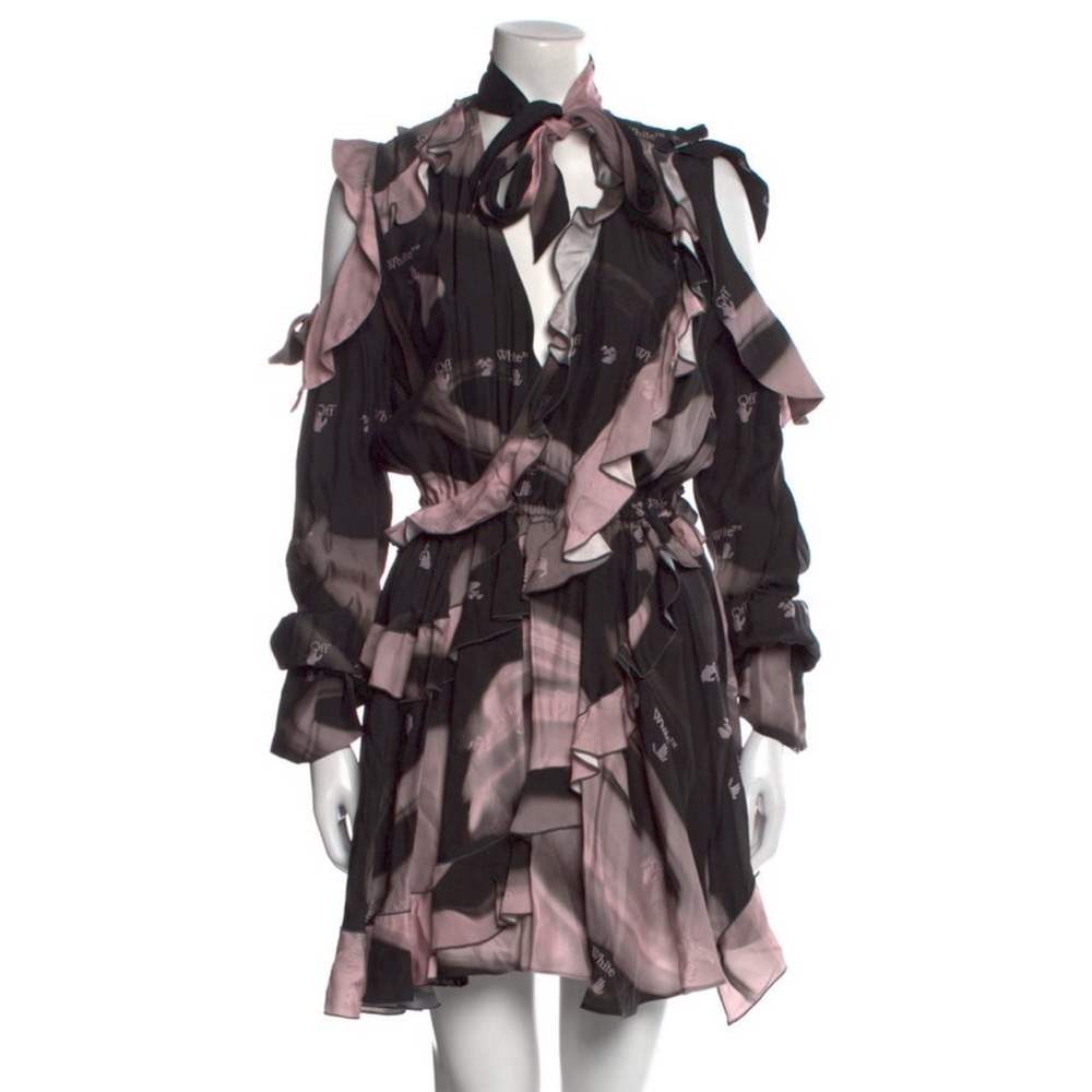 Off-White Pink and Black Long Sleeve Dress